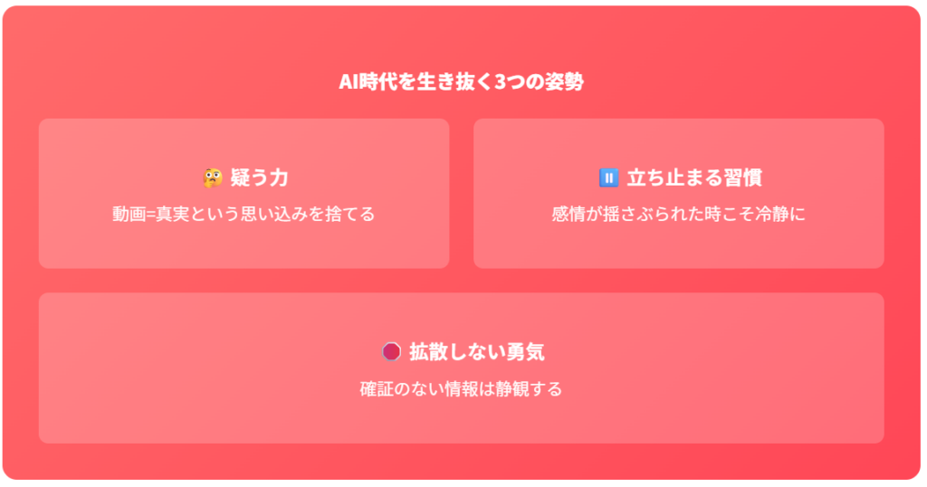 AI時代を生き抜く3つの姿勢疑う力、立ち止まる習慣、拡散しない勇気